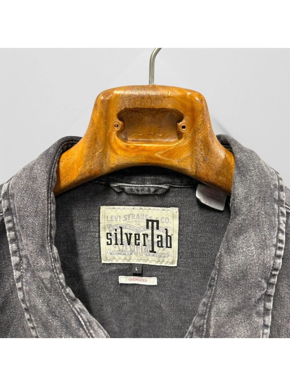 Levis Silvertab Denim Shirt Men L Black Medium Wash Oversized Baggy 90s Vintage
